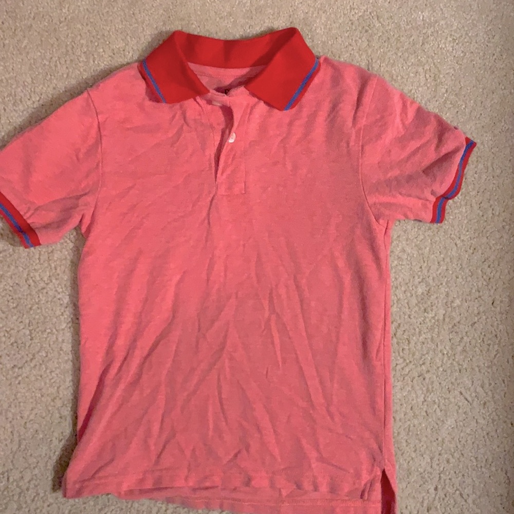 Children’s Place Boys vibrant coral orange size small 5/6 polo shirt blue trim